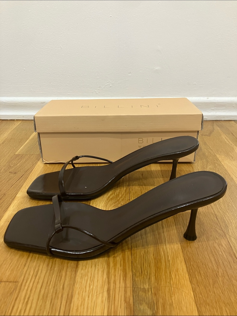 Billini Chocolate Brown Square Toe Stiletto Slide Sandals